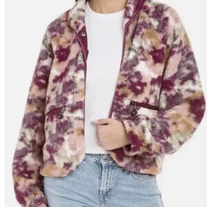 Johnny Was Calme Tie Dye Fleece Jacket Size XL Snap Button Pockets Boho Cozy